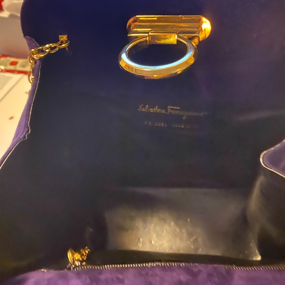 Purple and Gold Structured Clutch with Lock Closure - Picture 3 of 7